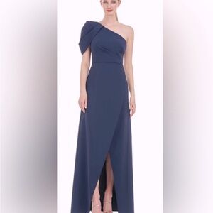 Kay Unger Elegant One-Shoulder Dark Midnight Dress